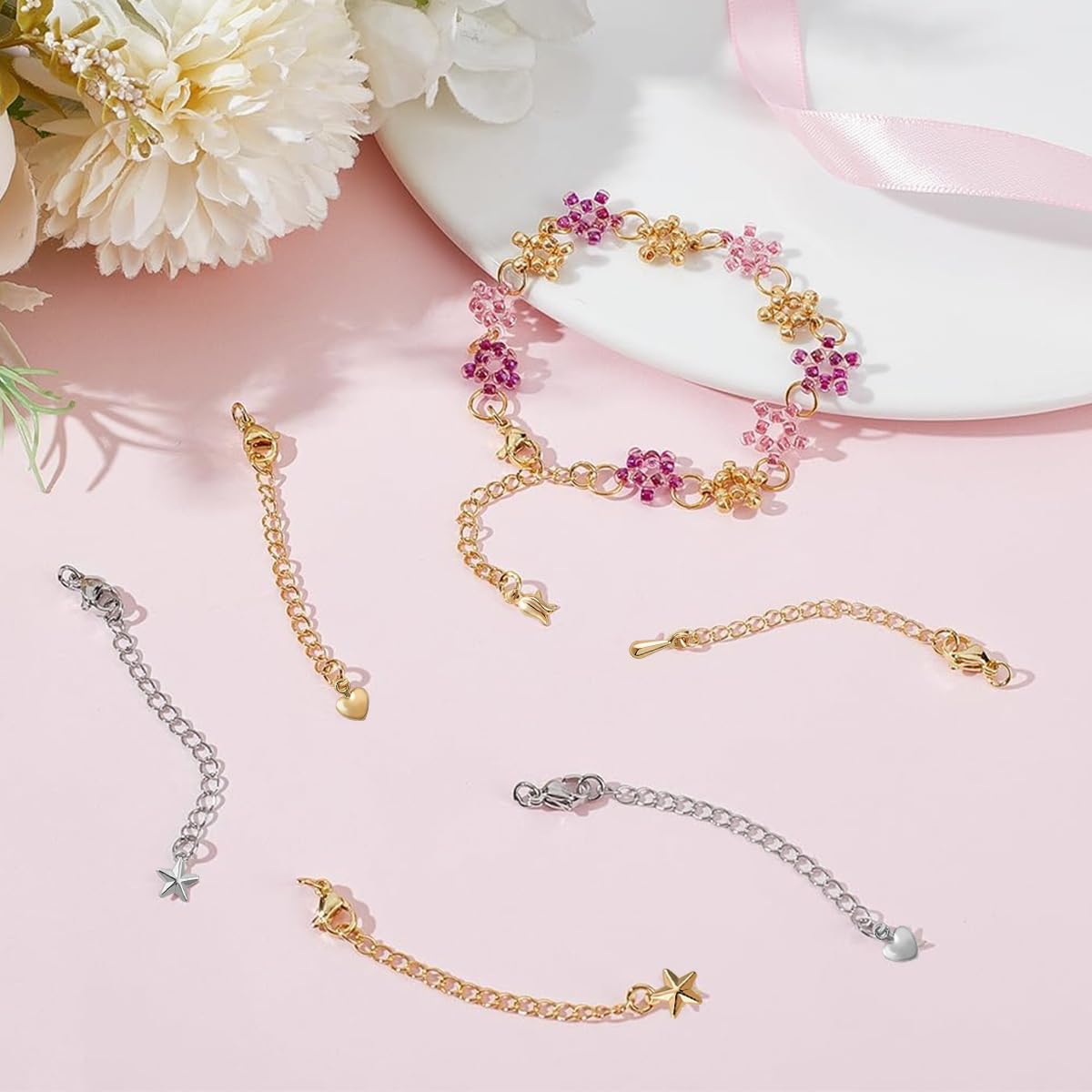 HASTHIP Necklace Extenders for Jewelry Making with Lobster Clasp | 10PCS 2.5 in Gold and Silver Chains