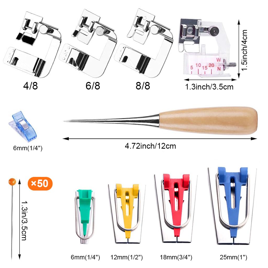 HASTHIP Bias Tape Tool Kit for Fabric Sewing with 5 Sizes 6mm–25mm Makers | Universal Presser Foot