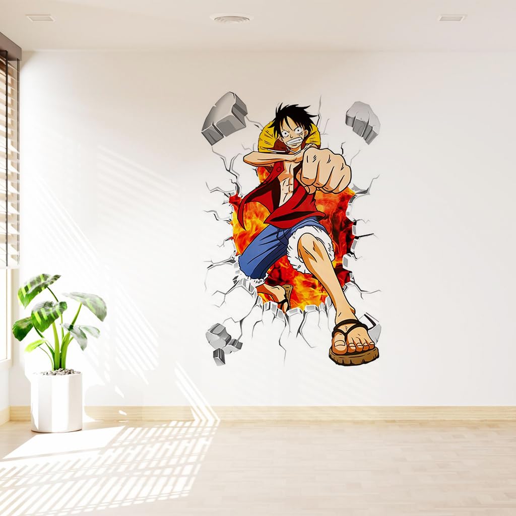 HASTHIP Monkey D Luffy Wall Sticker for Kids Bedroom 19.6×27.5 in featuring 3D Effect | Removable PVC Decor