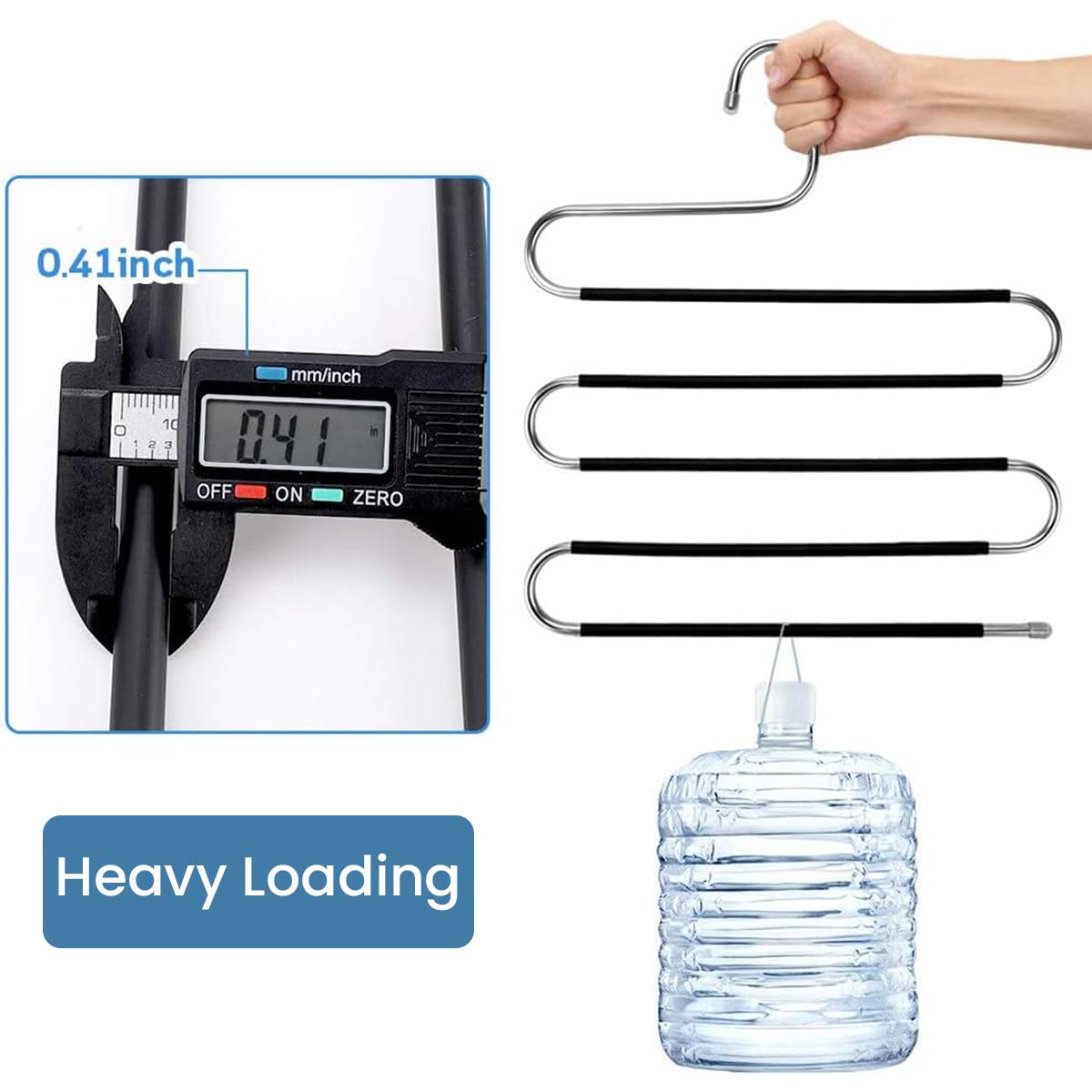 HASTHIP® 2 Pcs Stainless Steel Wardrobe Hanger, S-Shape Non-Slip Multi Trousers Tie Scarf Hanger, Space Saving, Durable Clothes Hanger with Anti-Slip PVC Sleeves - Holds Upto 6 Garments