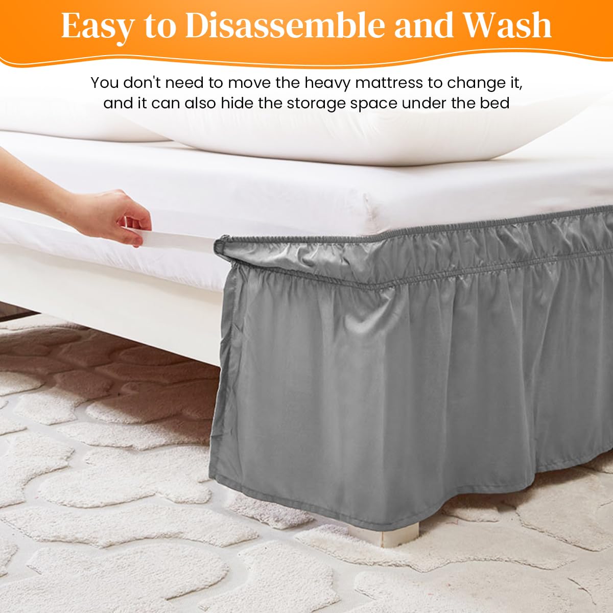 HASTHIP Bed Skirt King Size for Double Beds featuring 15 in Length and Ruffled Grey Design