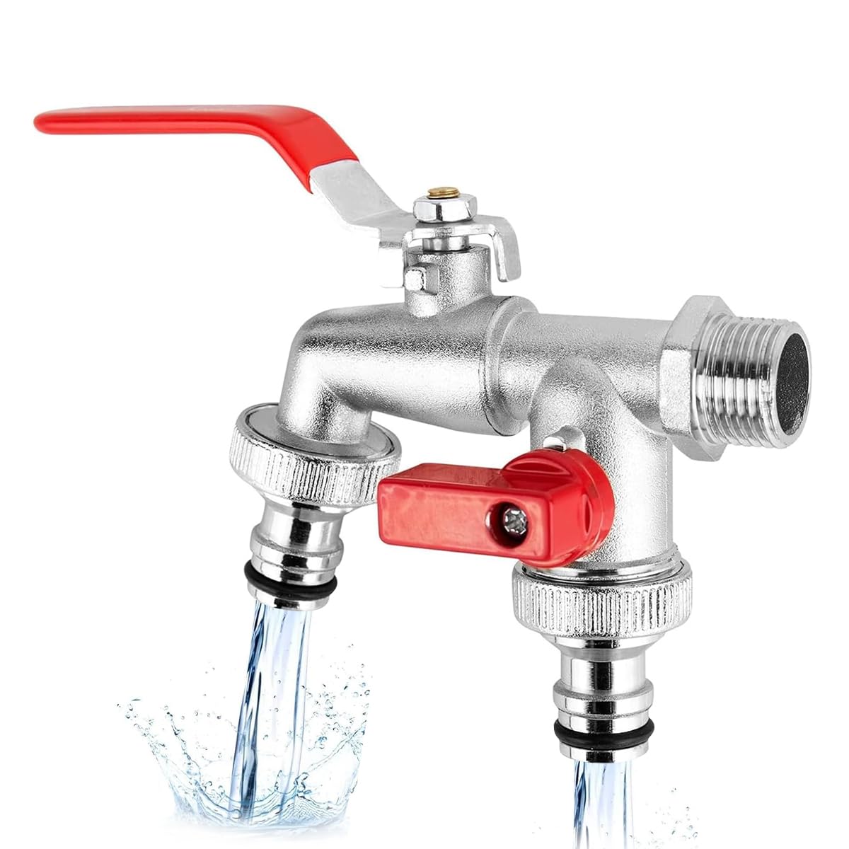 HASTHIP Garden Faucet Splitter for Efficient Watering with 1/2 Inch Dual Outlet Valves | Heavy Duty Zinc Alloy Outdoor Tap