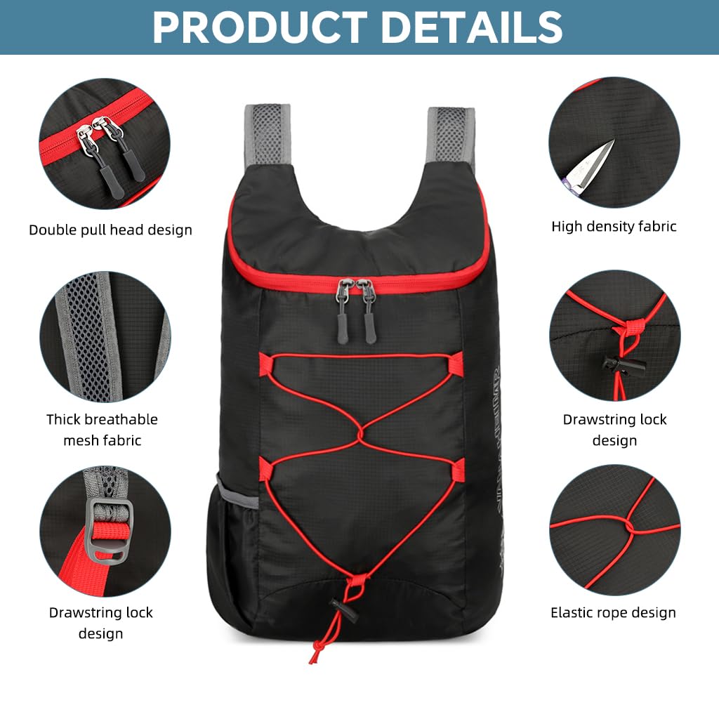 HASTHIP Lightweight Trekking Bags for Hiking with Moisture Wicking Straps 27x14x39cm | Packable Quick Dry Backpack