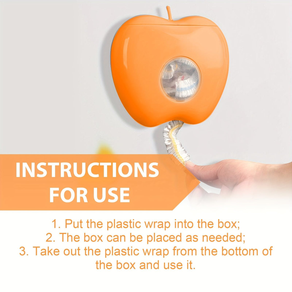 HASTHIP Plastic Wrap Storage Box for Food Covers with Apple Shaped Organizer and 100 Count Set