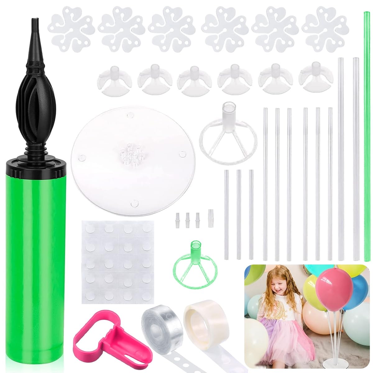 HASTHIP Party Balloon Supplies Set for Birthday and Wedding Decorations | Includes Hand Pump, Clips and Display Stand