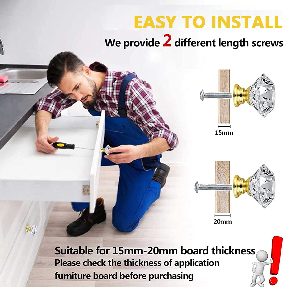 HASTHIP Cabinet Knob Pull Handle Set for Dresser and Drawers with 6 Pack 30mm Crystal Glass Diamond Knobs | Includes Screw Kit