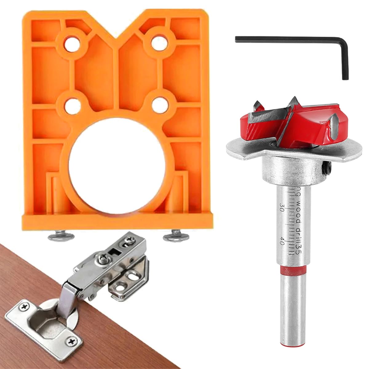 HASTHIP® 35mm Hinge Drilling Jig 35mm Concealed Drilling Tool Set Kit Jig Hinge Jig Drill 35mm Concealed Drilling Tool Set Kit Accurate Hinge Alignment Tool for Door Window Carpentry Furniture