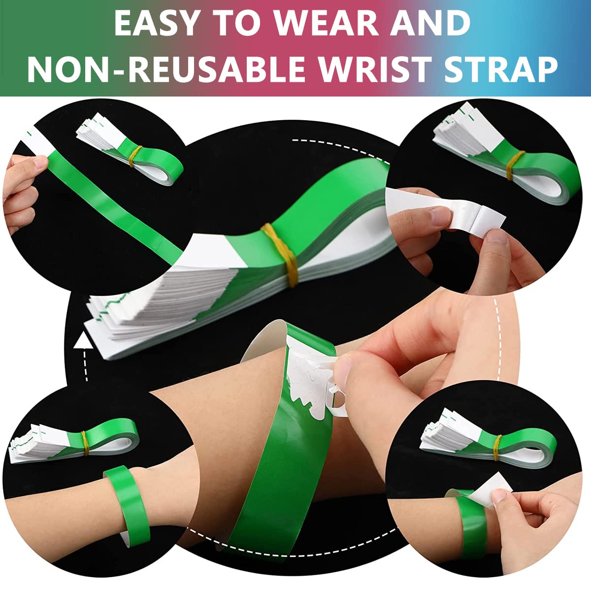 HASTHIP Wrist Band for Events with Adjustable Self-Adhesive Closure 300 Pcs | Waterproof 3-Color Paper Bands
