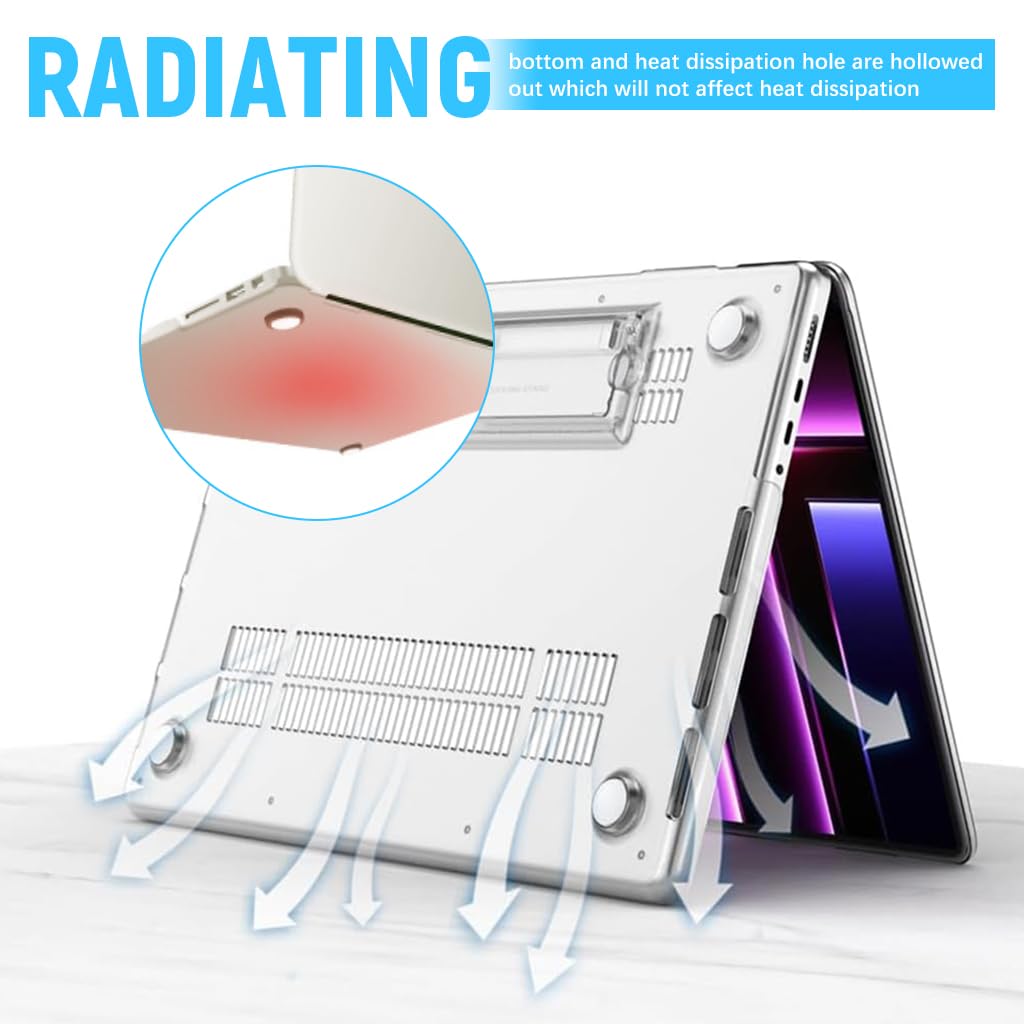 Laptop Case for MacBook M3 A2918 A2992 / M2 A2779 / M1 A2442 Pro/Max Sleek Transparent 2 in 1 Laptop Case with Intergrated Folding Rising Stand Universal Laptop Case for MacBook Pro 14 inch