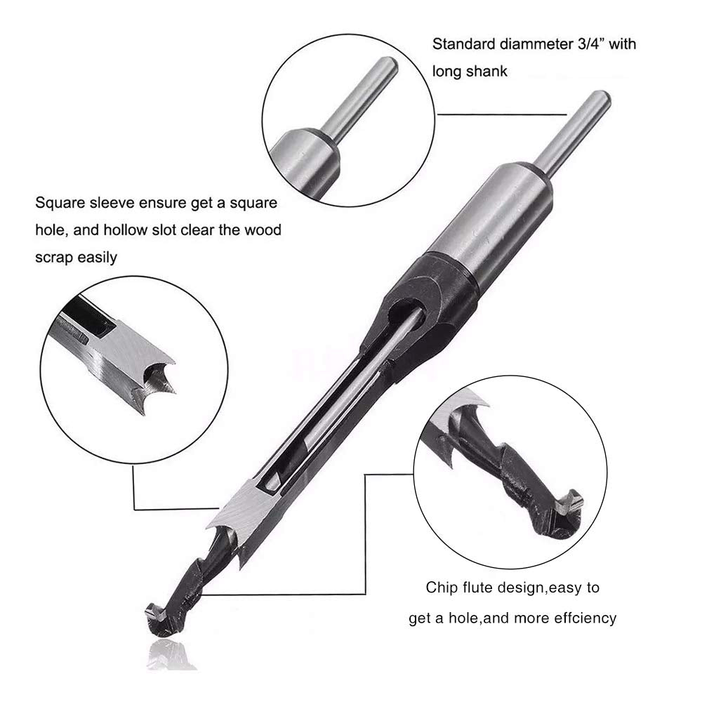 Square Hole Drill Bit for Wood, Square Hole Saw Mortising Chisel Woodworking Tool Woodworking Square Drill Bits Auger Drill Bit Square Hole Bit Wood Drill Bit Set (12.7mm 1/2)