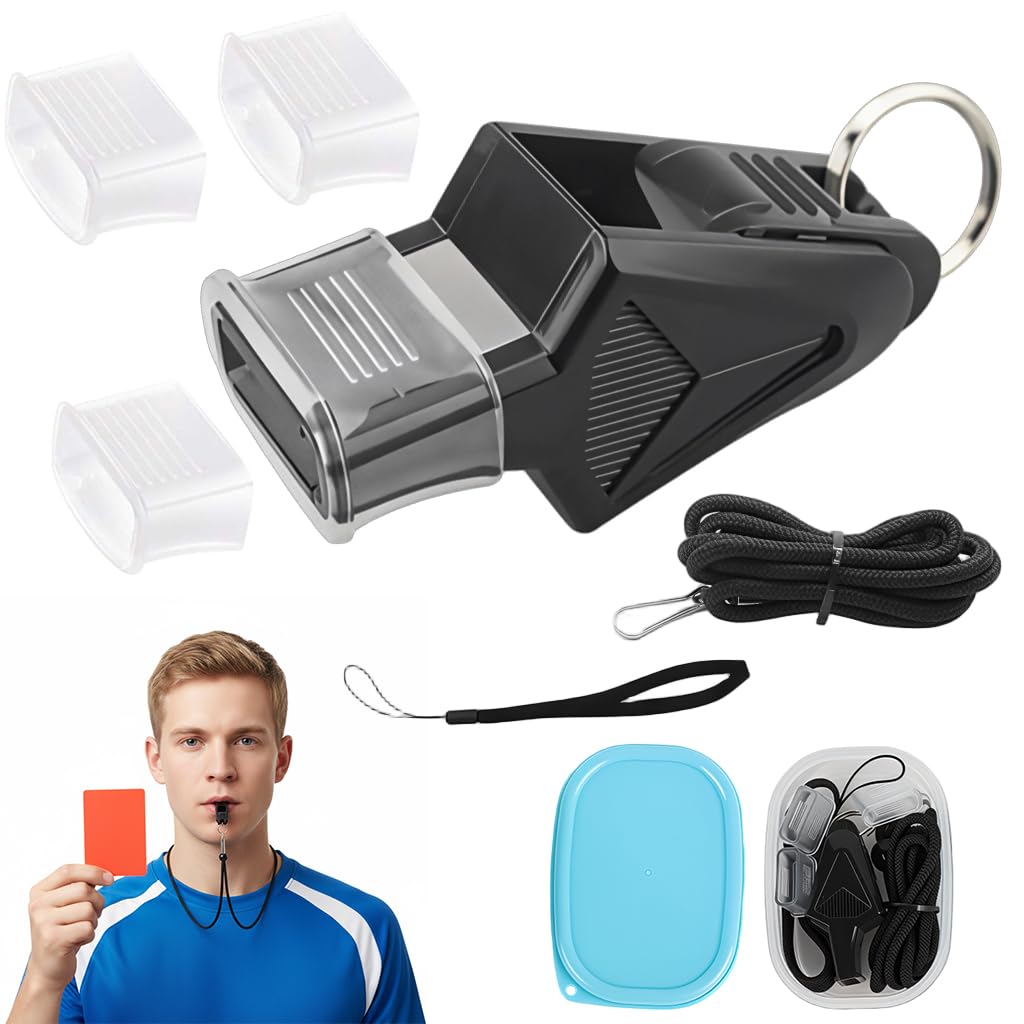 HASTHIP® Whistle, Coaches Whistle with Lanyard, Loud Crisp Sound, Teacher, Referee Whistle for Sports, Basketball and Football, Lifeguard Whistle for Emergency-Black