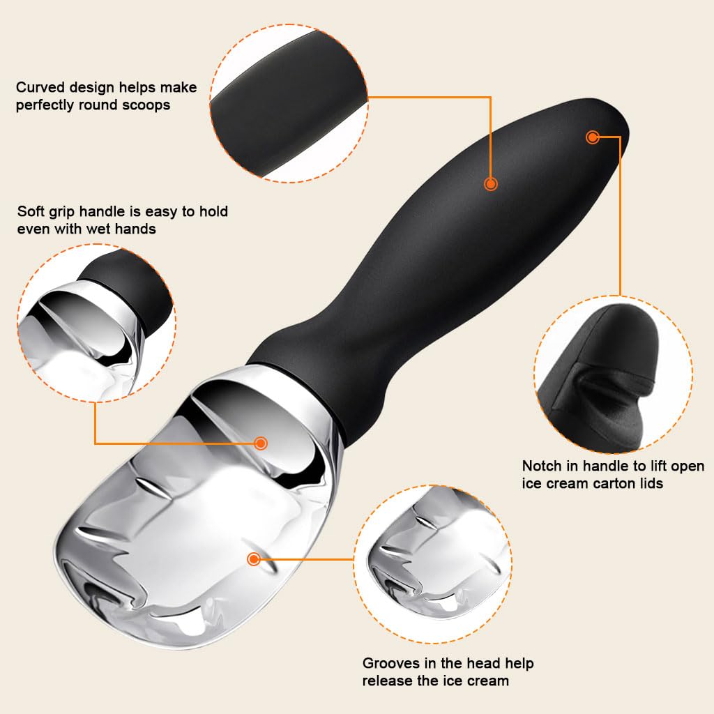 HASTHIP Ice Cream Scoop for Gelato and Cookie Dough with Anti Slip Handle and Flat Head