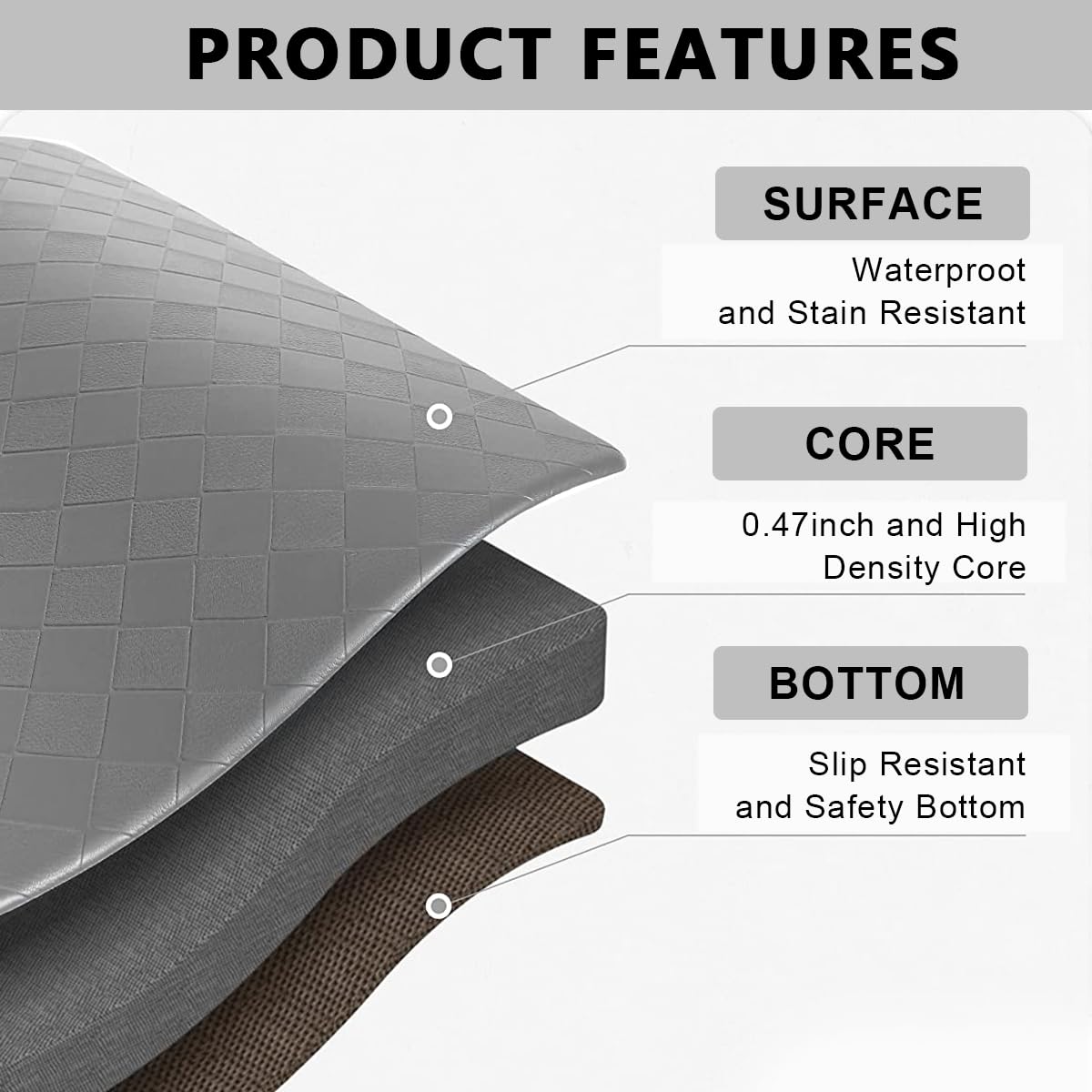 HASTHIP Anti Fatigue Mat for Kitchen and Office with Non Slip Surface 17 x 28 in Grey