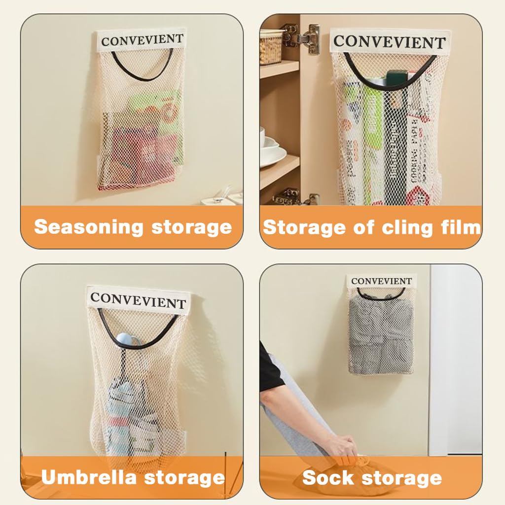 HASTHIP Trash Bag Holder Dispenser for Kitchen Storage with Self Adhesive Mount 25×35cm | 2 Pack Breathable Mesh Organizer