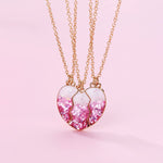 HASTHIP Best Friend Necklace for Girls featuring Trio Heart Pendants with Pink Sequin Design