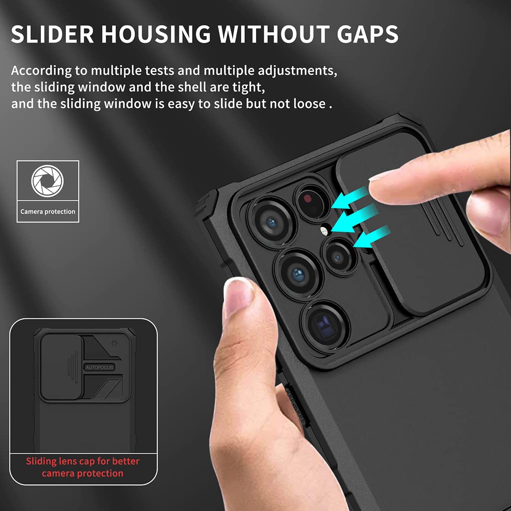 HASTHIP® Zitronix for Samsung Galaxy S22 Ultra Case, Magnetic Compatible, Slide Camera Lens Cover, Military-Grade Shockproof Protection, Kickstand Stand Cover, Anti-Scratch, Full Body Protective Case