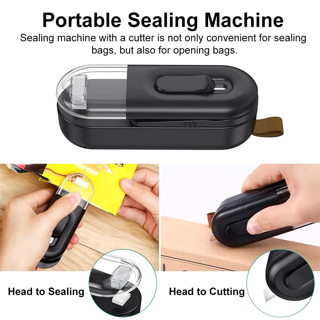 Mini Bag Sealer 2 in 1 Electric Heat Sealer with Cutter Hot Bond Sealer for Food Bag Snack Bag Battery Operated Bag Sealer for Various Food Bag