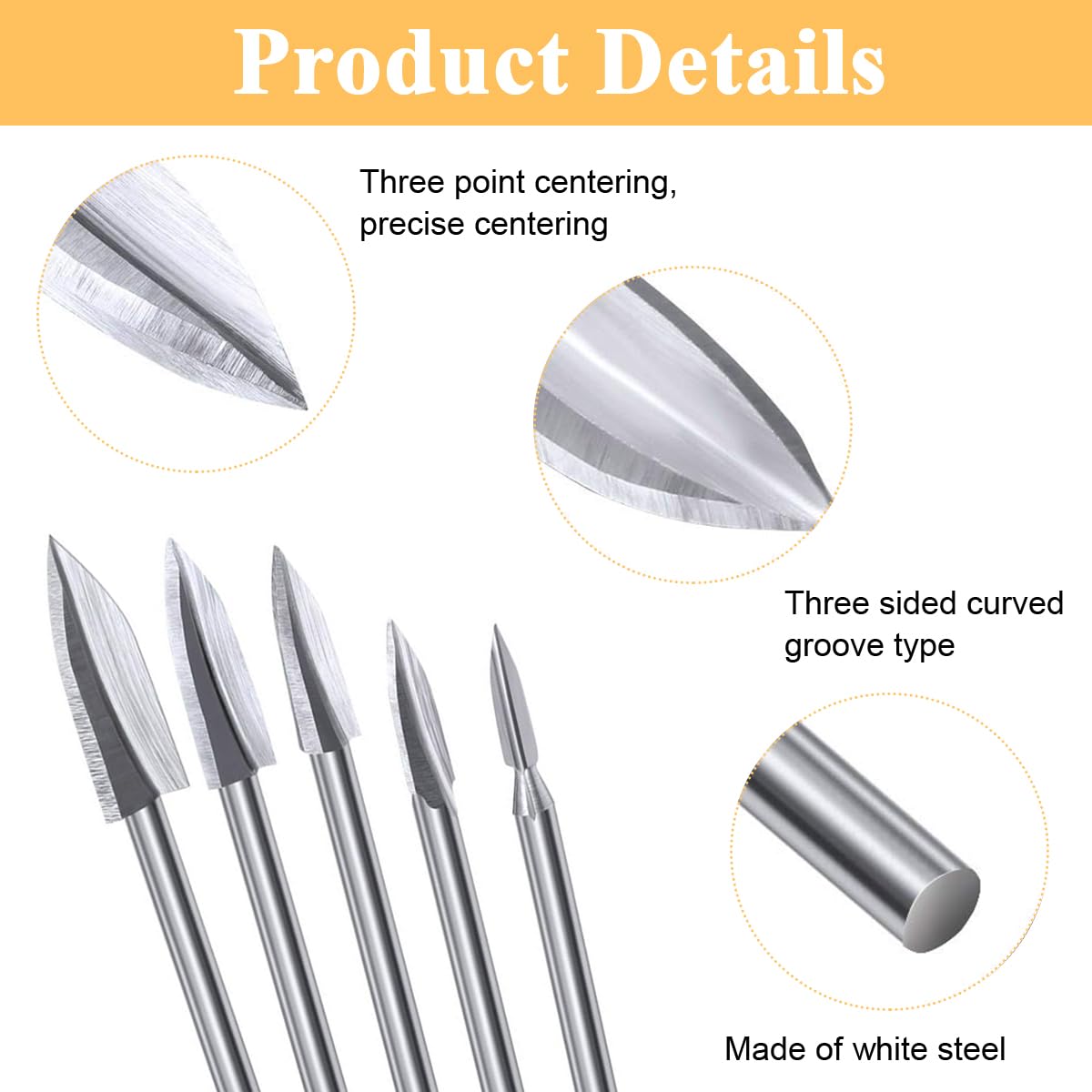 HASTHIP® Wood Carving Tools for Rotary Tool, 5 PCS HSS Woodworking Tools Engraving Drill Bit Set Wood Crafts Grinding Tool Universal 1/8" Shank For DIY Carving Drilling Micro Sculpture