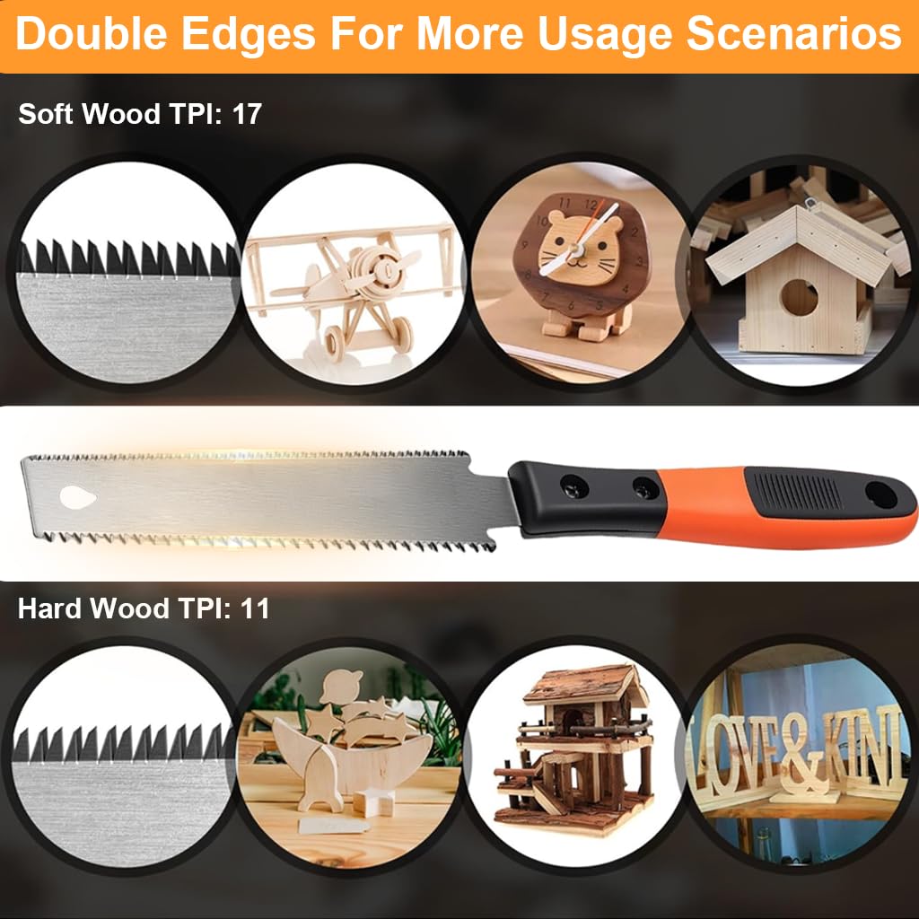 HASTHIP Hand Saw for Woodworking with 30cm Double Edge Blade and Ergonomic Handle | DIY Cutting