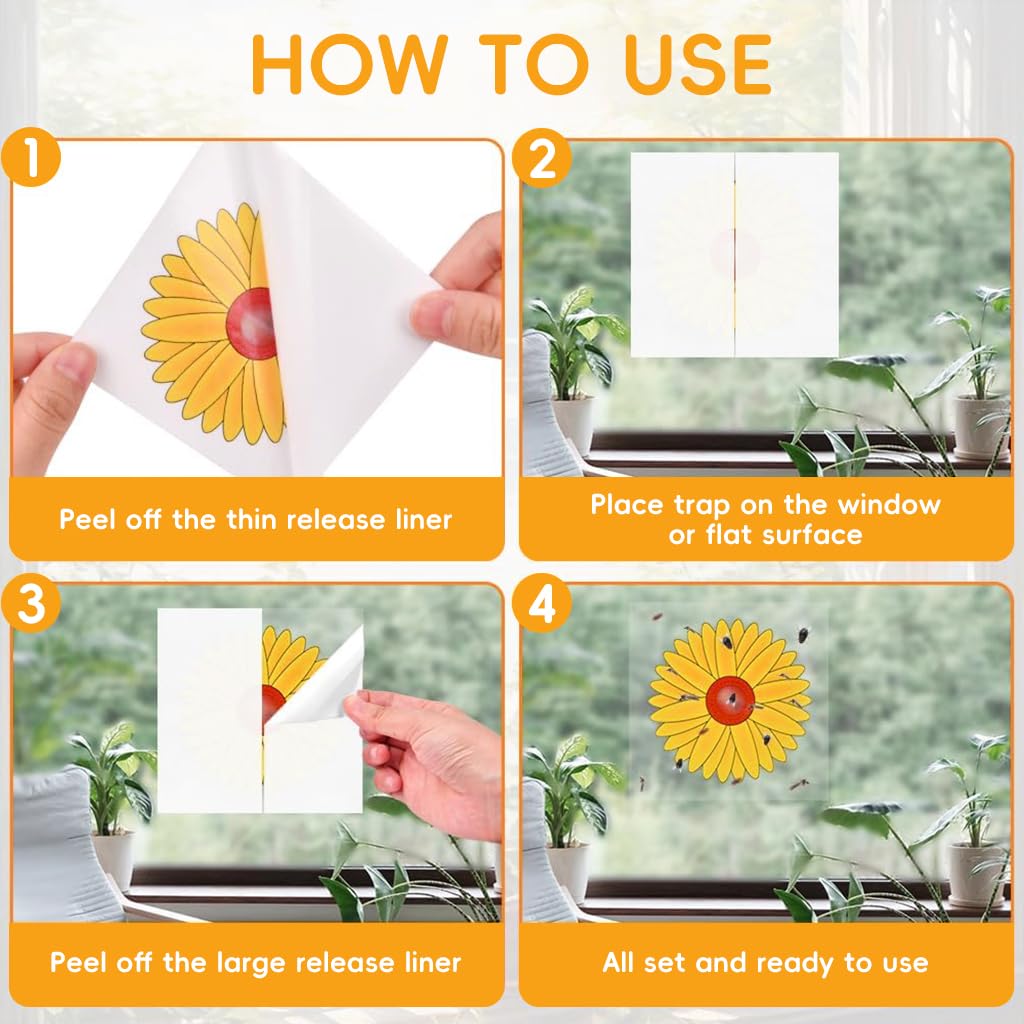 HASTHIP Sticky Insect Fly Trap for Windows featuring Self-Adhesive 20 Sheets 3.94x3.94 in | Sunflower Design