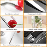HASTHIP Flatware Set for Travel and Daily Dining with Storage Bag | 7Pcs 304 Stainless Steel Cutlery Featuring Chopsticks and Straw Brush