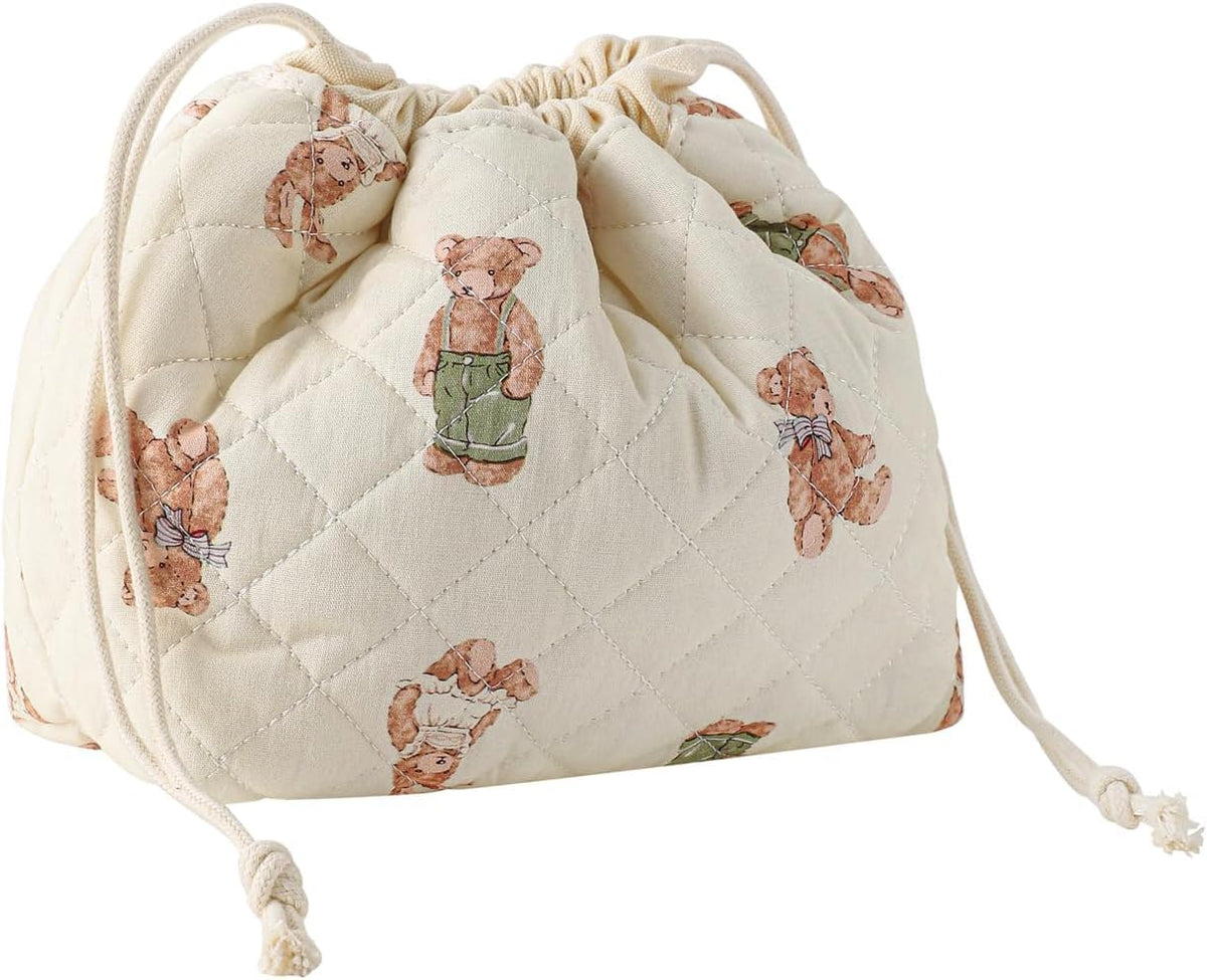 HASTHIP® Bolsa de Maquillaje con Cordón Acolchada de Algodón,Estuche Viaje Ligero y Compresible con Forro Lona,Organizador Colgante para Cosméticos y Artículos Pequeños Estilo Coquette par
