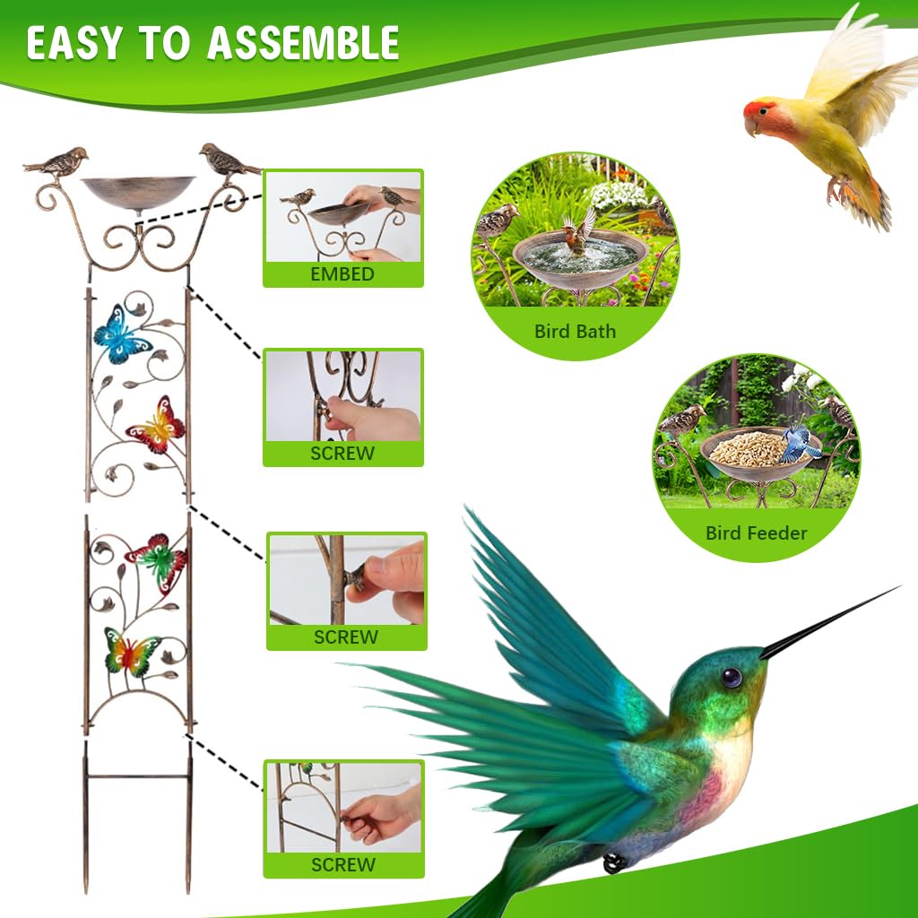 HASTHIP Garden Climber Support Stand with 7 in Bird Bath Bowl and Metal Trellis | 100CM Outdoor Decoration