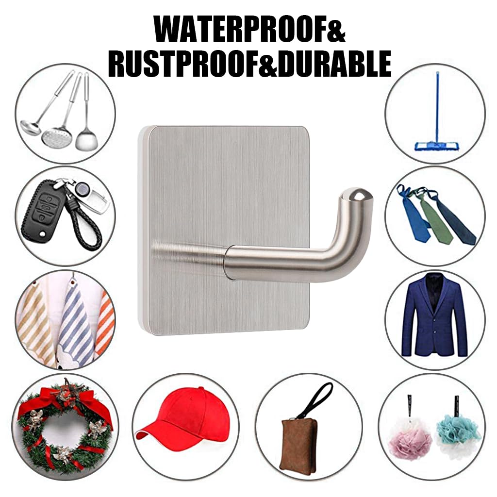 HASTHIP Self Adhesive Wall Hooks for Bathroom and Kitchen with 6.6lbs Capacity | Rust-Proof Stainless Steel Pack of 8