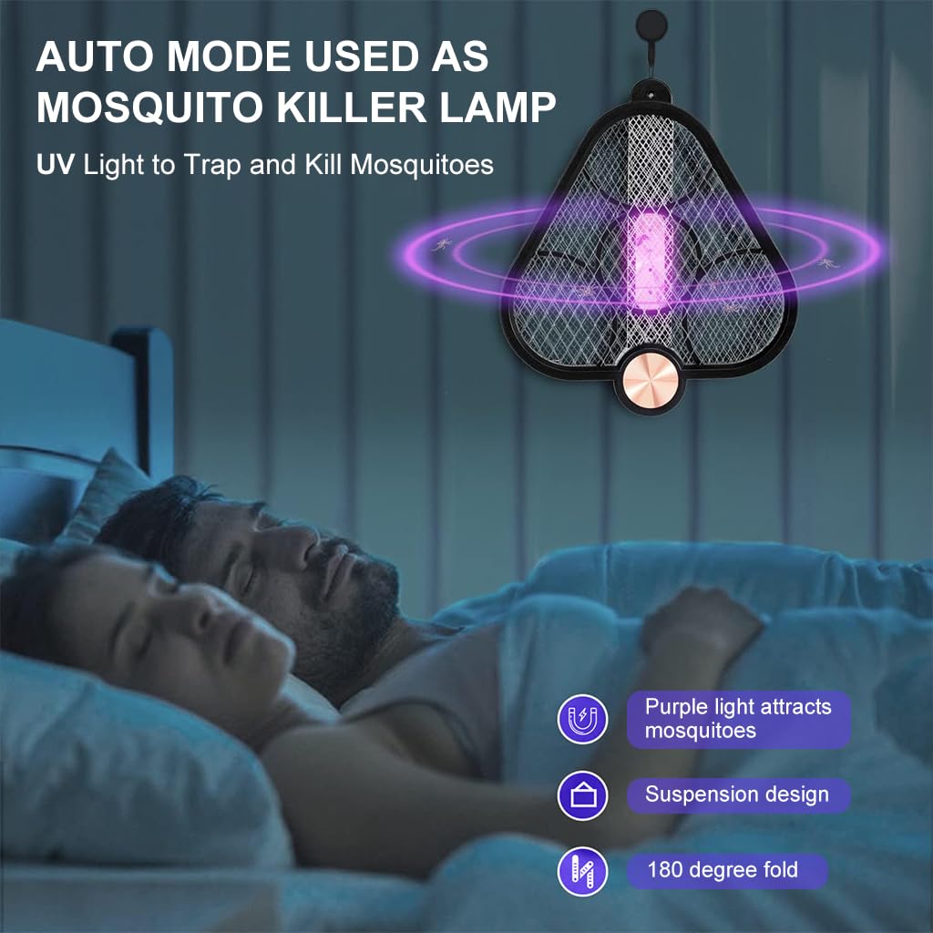 HASTHIP Mosquito Swatter for Indoor and Outdoor Use with UV Trap Lamp and 1500mAh Battery | Folding Triangle Electric Grid Design