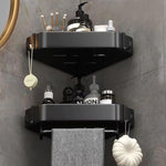 HASTHIP® Bathroom Organizer Rack Triangle Shower Caddy Double Layer Corner Organizer Shelf Rack with Hanging Hooks Stainless Steel Bathroom Rack Organizer for Toiletries,