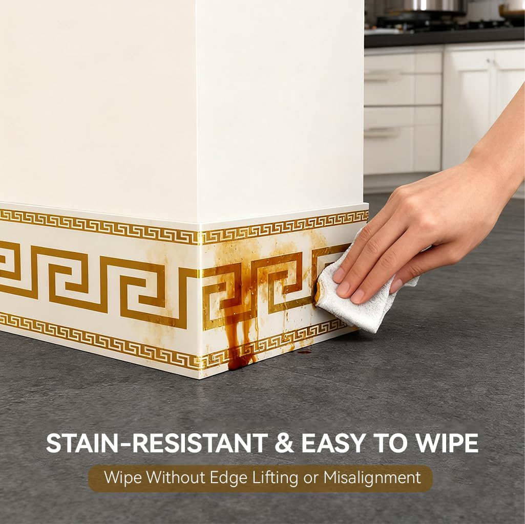 HASTHIP Skirting Line Stickers 16.4ft for Wall Corners with Waterproof PVC & Greek Key Pattern Trim