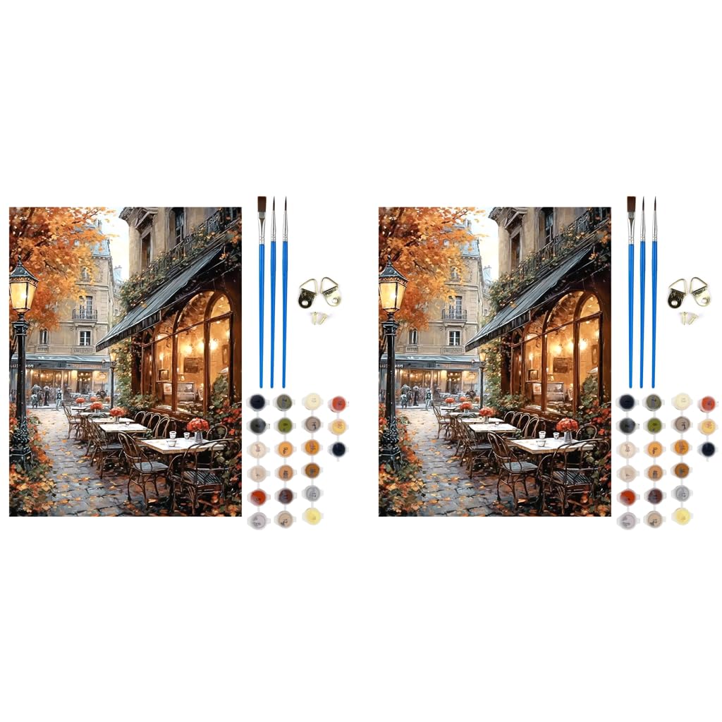 HASTHIP Paint by Numbers Kit for Adults with Street Cafe Canvas | 2PCS Acrylic DIY Set