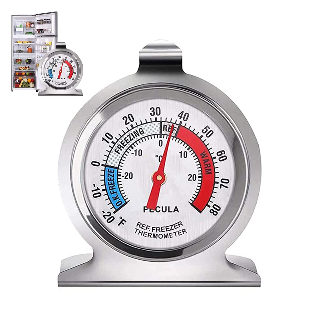 HASTHIP Refrigerator Thermometer for Fridge and Freezer with Large Dial and Hook Design | Stainless Steel -20~80°F / -30~30°C