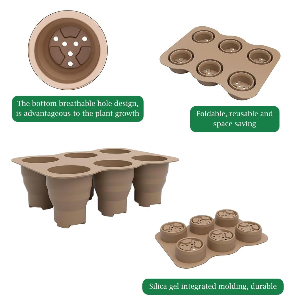 HASTHIP Silicone Seedling Germination Tray for Home Gardening with 6 Cells and Ventilation Holes