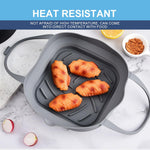 HASTHIP Baking Tray for Air Fryer with Raised Grooves and Handles 21x6cm Silicone Liner | Foldable Oven Pot in Grey
