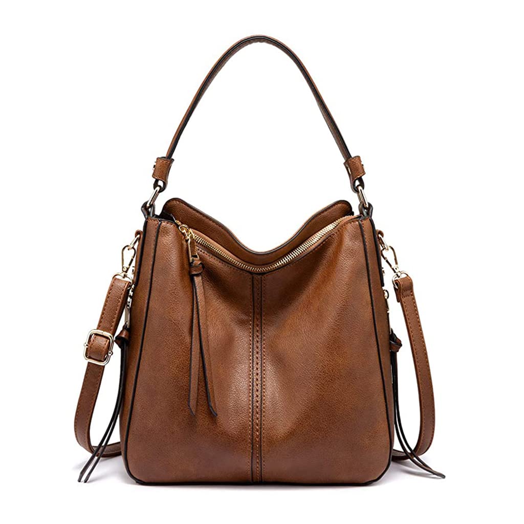 HASTHIP® Bolso Tote para Mujer de Moda,Bolso de Hombro y Bandolera Clásico Piel Sintética,Gran Capacidad Impermeable y Elegante para Trabajo Escuela Viaje (Marrón)