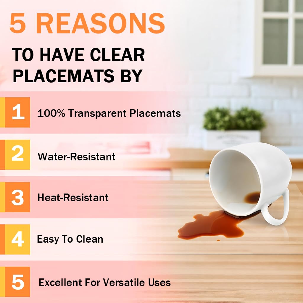 HASTHIP Clear Plastic Placemats Set of 6 for Dining and Kitchen featuring Heat Resistant Vinyl