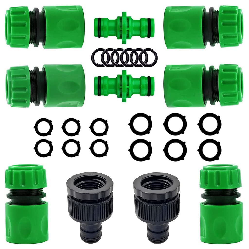 HASTHIP Hose Pipe Connector Set for Tap and Garden Hose with 10 pcs 1/2 in 3/4 in Quick Connectors | Impact Resistant ABS Plastic
