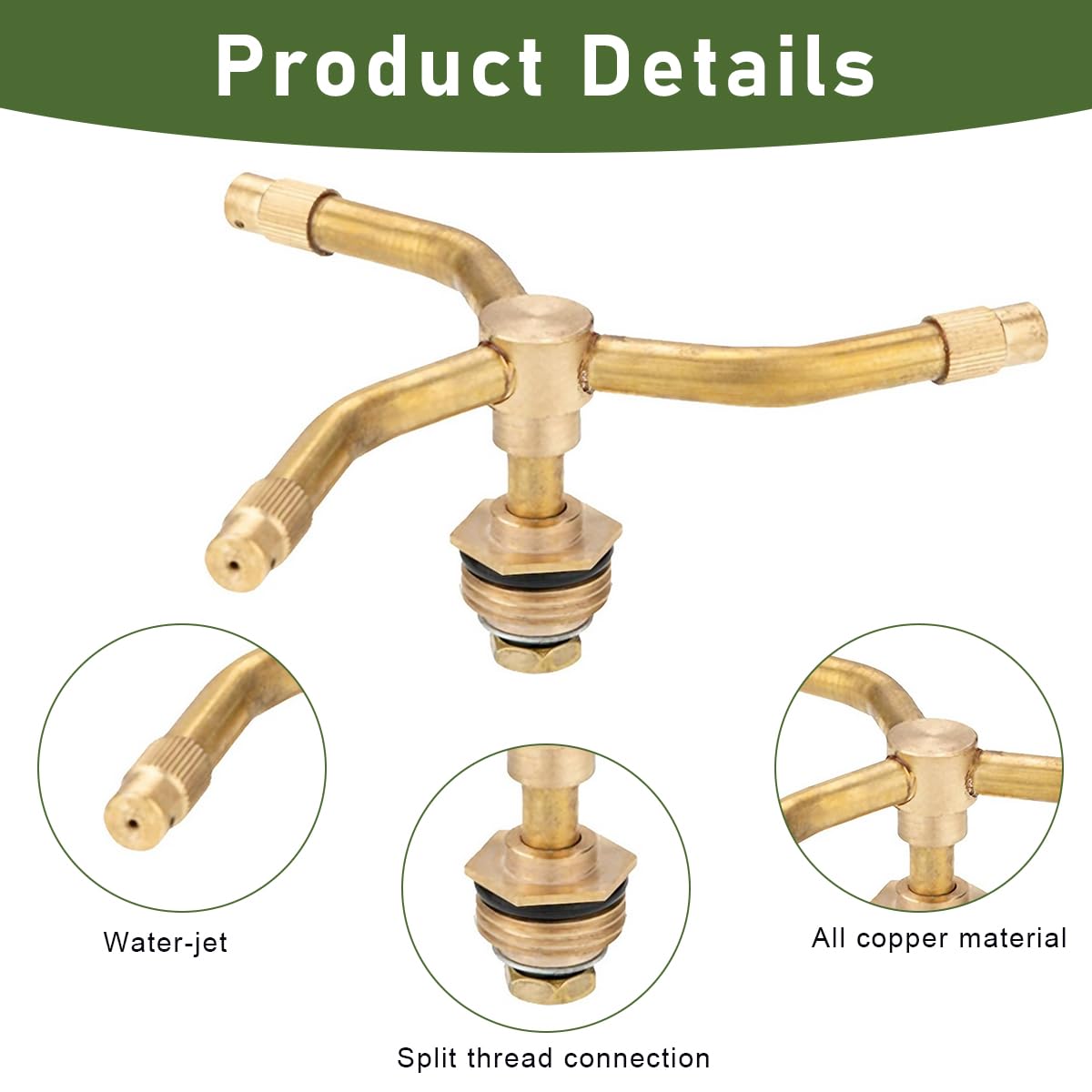 HASTHIP Garden Sprinkler for Lawn Irrigation featuring 3 Head 360 Degree Rotation Brass System