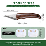 HASTHIP Grafting Tool for Fruit Trees and Roses with 2 Rolls 200 m Tape | Wooden Handle Stainless Steel Cutter