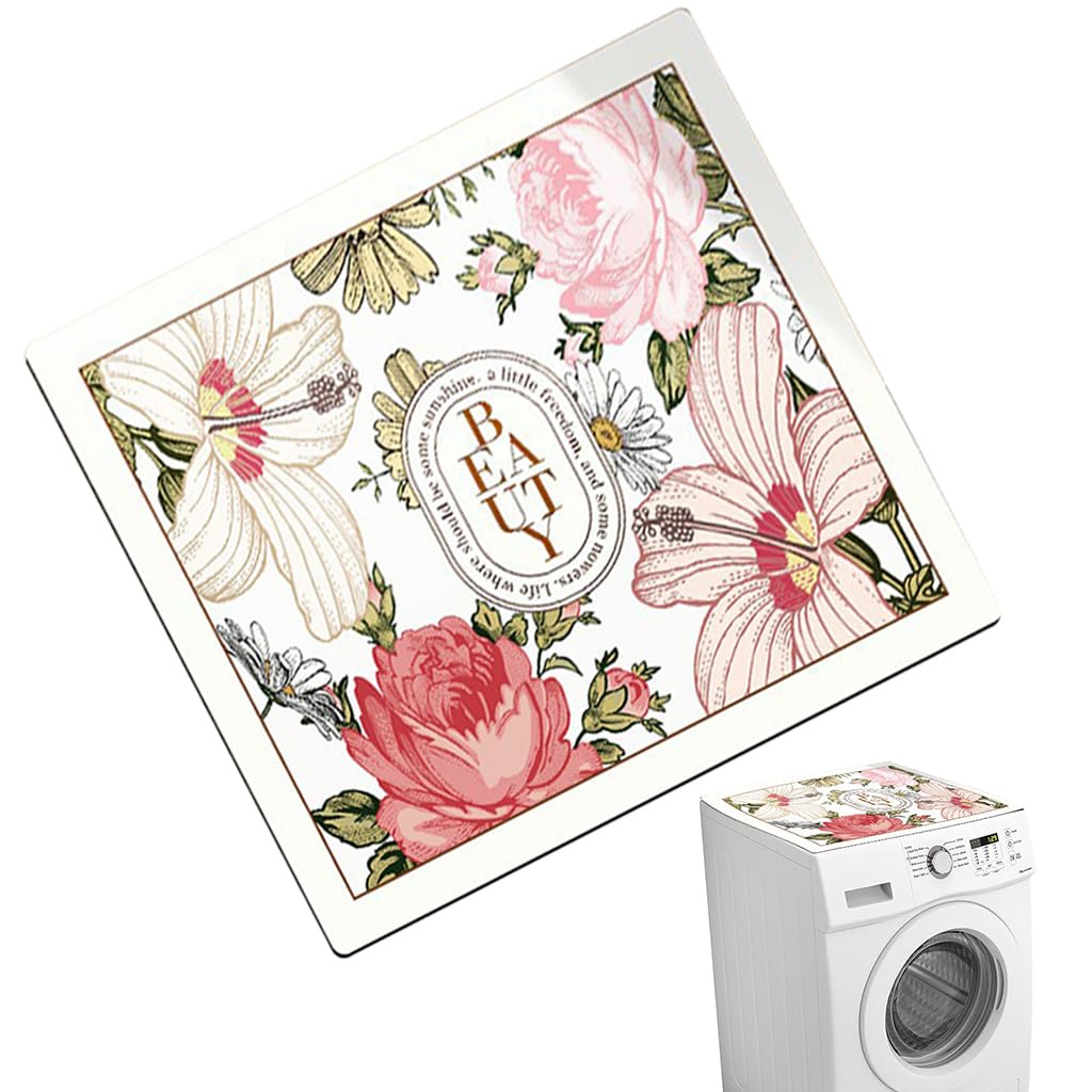 HASTHIP Washing Machine Mat 23.62x23.62 in for Over Washer Use with Anti Slip Diatomite Pad | Quick Dry Floral Print Countertop and Dish Dry Mat