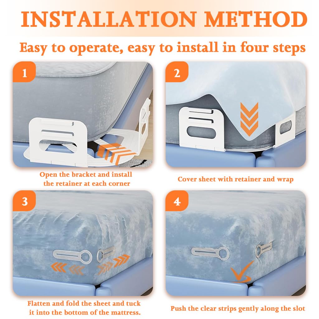 HASTHIP Fitted Sheet Fasteners Set for Secure Mattress Corners with Slide In Pin | Pack of 4