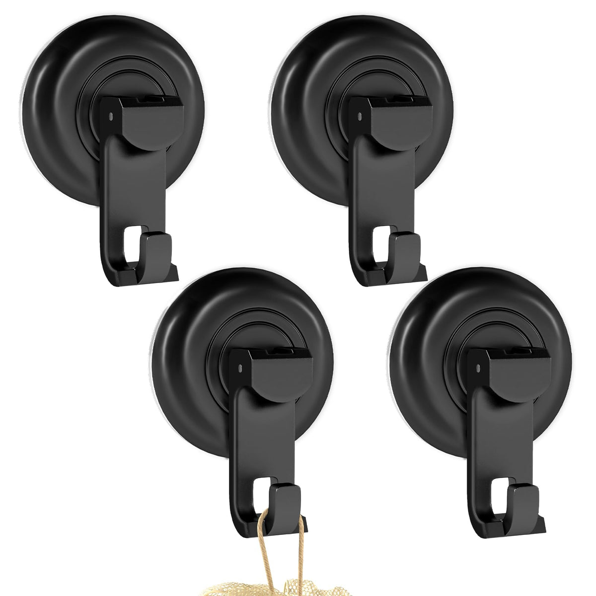 HASTHIP® 4Pcs Wall Hooks Strong Vacuum Suction Cup Wall Hooks for Glass, Tile, Removable Wall Hooks for Bathroom, Kitchen, Press Down Suction Cup Wall Hooks
