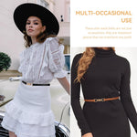 HASTHIP® Cinturones Finos para Mujer 2 Piezas, Cinturón de Cuero PU con Hebilla Dorada Ajustable, Cinturón Elegante para Vestidos, Camisas, Blazers y Conjuntos de Moda