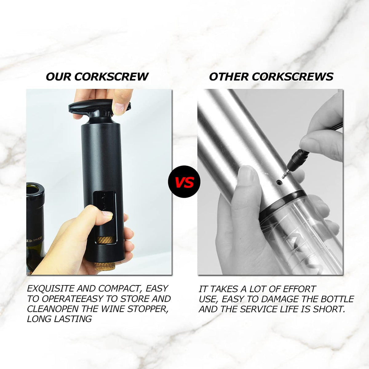 Wine Bottle Opener Corkscrew with Foil Cutter, T Shape Handle Reusable ABS Manual Wine Cork Wing Corkscrew for Home, Kitchen, Party, Restaurant, Bar - Black(No Need Charing)