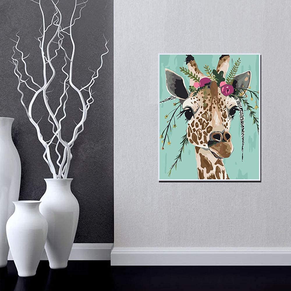 HASTHIP Paint by Numbers Kit for Home Wall Décor with 16x20 in Canvas | Colorful Giraffe Design for Adults and Kids