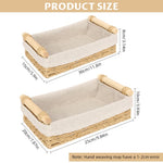 HASTHIP Desk Organizer for Bathroom and Dresser with Wooden Handle | 2 Sizes 30x20x10cm & 25x15x8cm Rustic Rattan Fabric Lined Storage Box