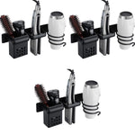 HASTHIP Hair Dryer Stand for Wall Storage featuring 3 in 1 Rack with Plug Hook Black 3PCS