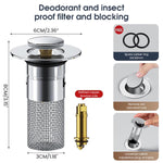 HASTHIP Bathroom Sink Stopper for 30–40mm Drains with Pop Up Design and Stainless Basket Filter