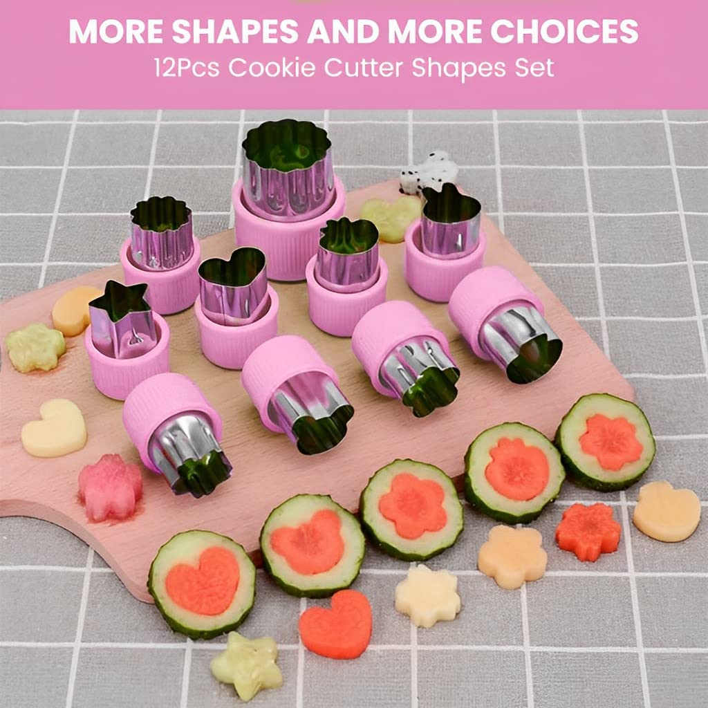 HASTHIP Cookie Cutter Shapes for Kids with Thickened PP Handle and 12 Stainless Steel Molds | Easy DIY Baking and Sandwich Fun
